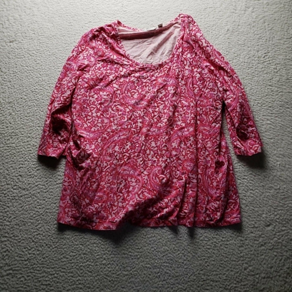 Liz Claiborne Shirt Womens Plus 3X Pink Scoop Neck 3/4 Sleeve Paisley Jersey Top